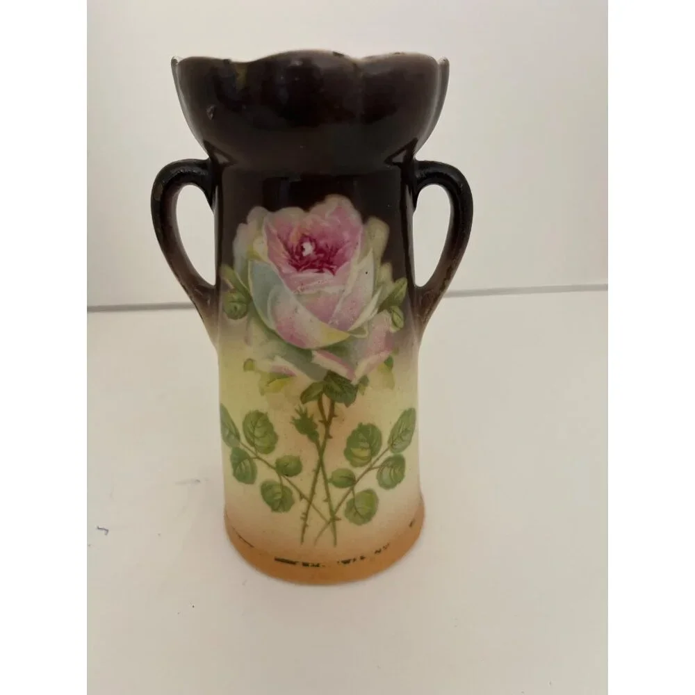 Antique 1900’s Czech Rose Art Pottery Vase 5 1/2” - Picture 1 of 7